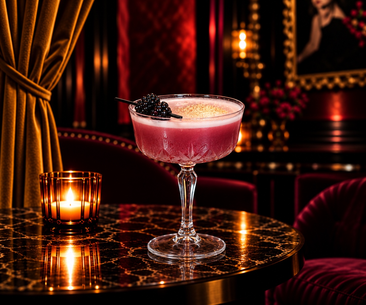 A Bad Rabbit zero-proof drink, shot dark and close on marble.